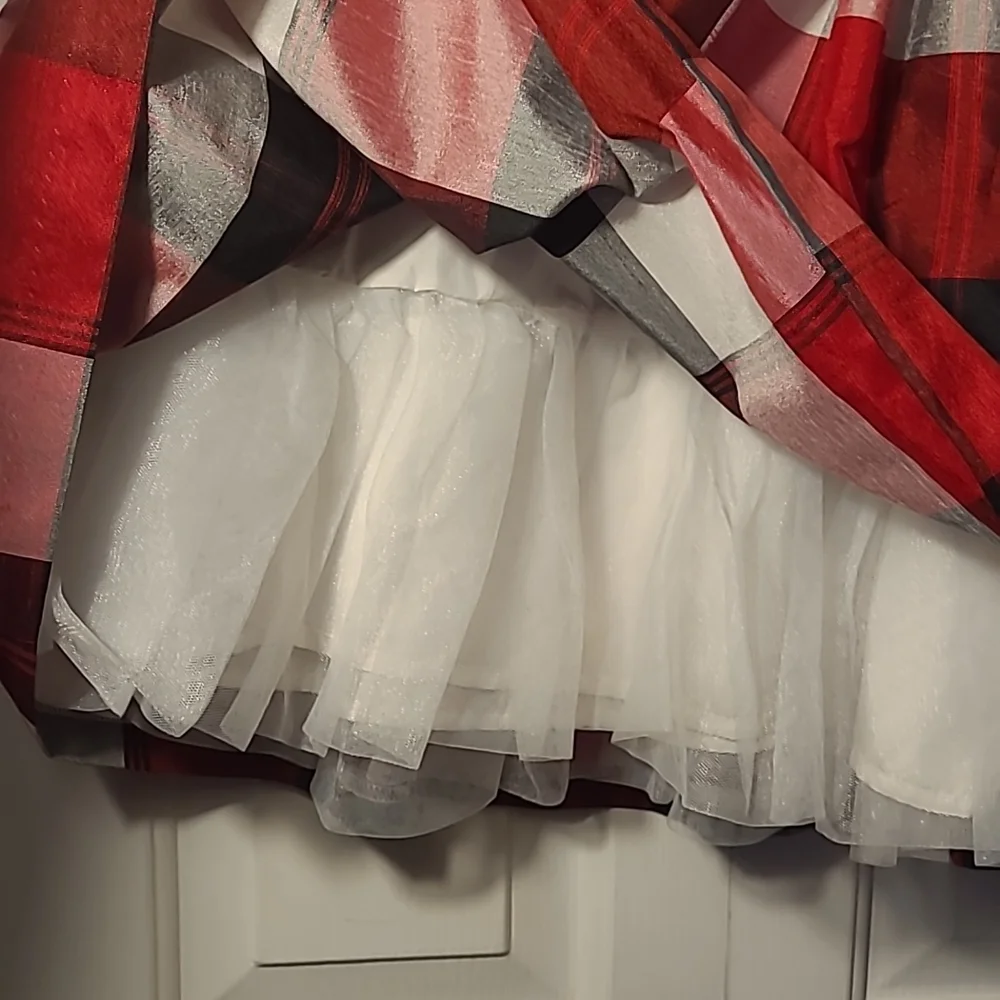 Gymboree Girls 8 Holiday gingham plaid striped black red fancy tulle dress